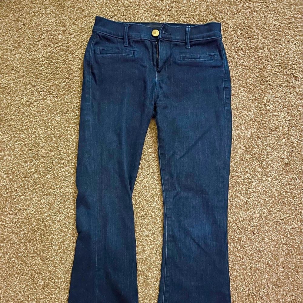 Low Rise Flare Leg Boot Cut Dark Wash Blue Denim Jeans